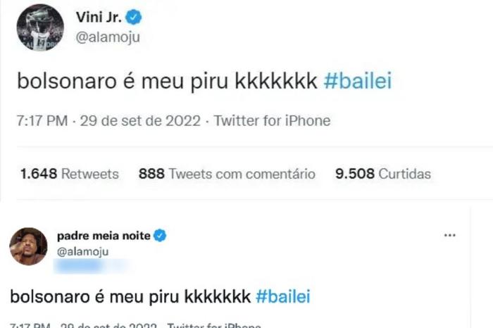 Vini Jr não criticou Bolsonaro no Twitter; postagem é de outro usuário