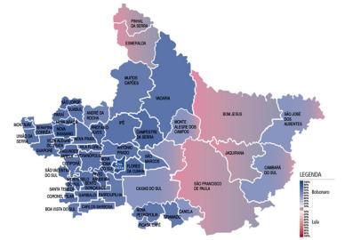 Mapa votação Bolsonaro X Lula na Serra gaúcha<!-- NICAID(15242909) -->