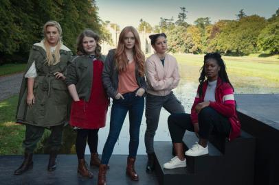 Fate: The Winx Club Saga Season 1. Hannah van der Westhuysen as Stella, Eliot Salt as Terra, Abigail Cowen as Bloom, Elisha Applebaum as Musa, Precious Mustapha as Aisha in Fate: The Winx Club Saga Season 1. Cr. Jonathan Hession/NETFLIX Â© 2020<!-- NICAID(14696524) -->