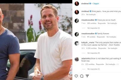 Paul Walker foi homenageado por Vin Diesel no seu nono aniversário de morte<!-- NICAID(15281463) -->