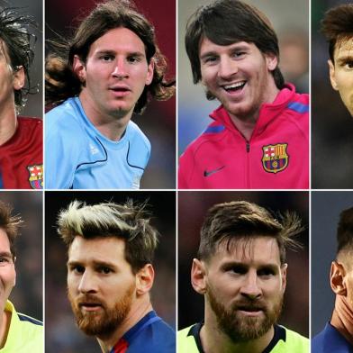 (COMBO) This combination of file pictures created on August 26, 2020 shows (L to R and TOP to BOTTOM) Barcelonas Argentinian Leo Messi in 2006, 2008, 2010, 2012, 2014, 2016, 2018. - Six-time Ballon dOr winner Lionel Messi told Barcelona he wants to leave -- on a free transfer -- in a bombshell fax yesterday that is expected to spark a legal battle over a buy-out clause worth hundreds of millions of dollars. (Photo by Javier Soriano, Frederic J. Brown, Pau Barrena, Emmanuel Dunand, Aris Messinis, Cristina Quicler, Lluis Gene, Rafael Merchante/AFP)Editoria: SPOLocal: BarcelonaIndexador: LLUIS GENESecao: soccerFonte: AFPFotógrafo: STF<!-- NICAID(15284104) -->