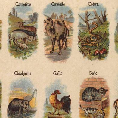 Cartela da Companhia Nacional Manufactôra de Fumos Progresso com os animais do jogo do bichoBiblioteca Nacional<!-- NICAID(15287988) -->